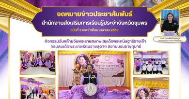 วันพฤหัสบดีที่ 2 เมษายน 2569 นางสาวประไพศรี คงตระกูล ผู้อำนวยการสำนักงานส่งเสริมการเรียนรู้ประจำจังหวัดชุมพร ได้ส่งเสริมให้ศูนย์ส่งเสริมการเรียนรู้ระดับอำเภอในสังกัด จัดโครงการ “วันรักการอ่าน 2 เมษายน 2569” เนื่องในโอกาสวันที่ 2 เมษายน ซึ่งเป็นวันคล้ายวันพระราชสมภพ สมเด็จพระกนิษฐาธิราชเจ้า กรมสมเด็จพระเทพรัตนราชสุดาฯ สยามบรมราชกุมารี เพื่อส่งเสริมและปลูกฝังนิสัยรักการอ่านให้กับประชาชนทุกช่วงวัย ตลอดจนสร้างความตระหนักถึงความสำคัญของการเรียนรู้อย่างต่อเนื่อง และร่วมเทิดพระเกียรติในโอกาสวันสำคัญดังกล่าว วันพฤหัสบดีที่ 2 เมษายน 2569 นางสาวประไพศรี คงตระกูล ผู้อำนวยการสำนักงานส่งเสริมการเรียนรู้ประจำจังหวัดชุมพร ได้ส่งเสริมให้ศูนย์ส่งเสริมการเรียนรู้ระดับอำเภอในสังกัด จัดโครงการ “วันรักการอ่าน 2 เมษายน 2569” เนื่องในโอกาสวันที่ 2 เมษายน ซึ่งเป็นวันคล้ายวันพระราชสมภพ สมเด็จพระกนิษฐาธิราชเจ้า กรมสมเด็จพระเทพรัตนราชสุดาฯ สยามบรมราชกุมารี เพื่อส่งเสริมและปลูกฝังนิสัยรักการอ่านให้กับประชาชนทุกช่วงวัย ตลอดจนสร้างความตระหนักถึงความสำคัญของการเรียนรู้อย่างต่อเนื่อง และร่วมเทิดพระเกียรติในโอกาสวันสำคัญดังกล่าว